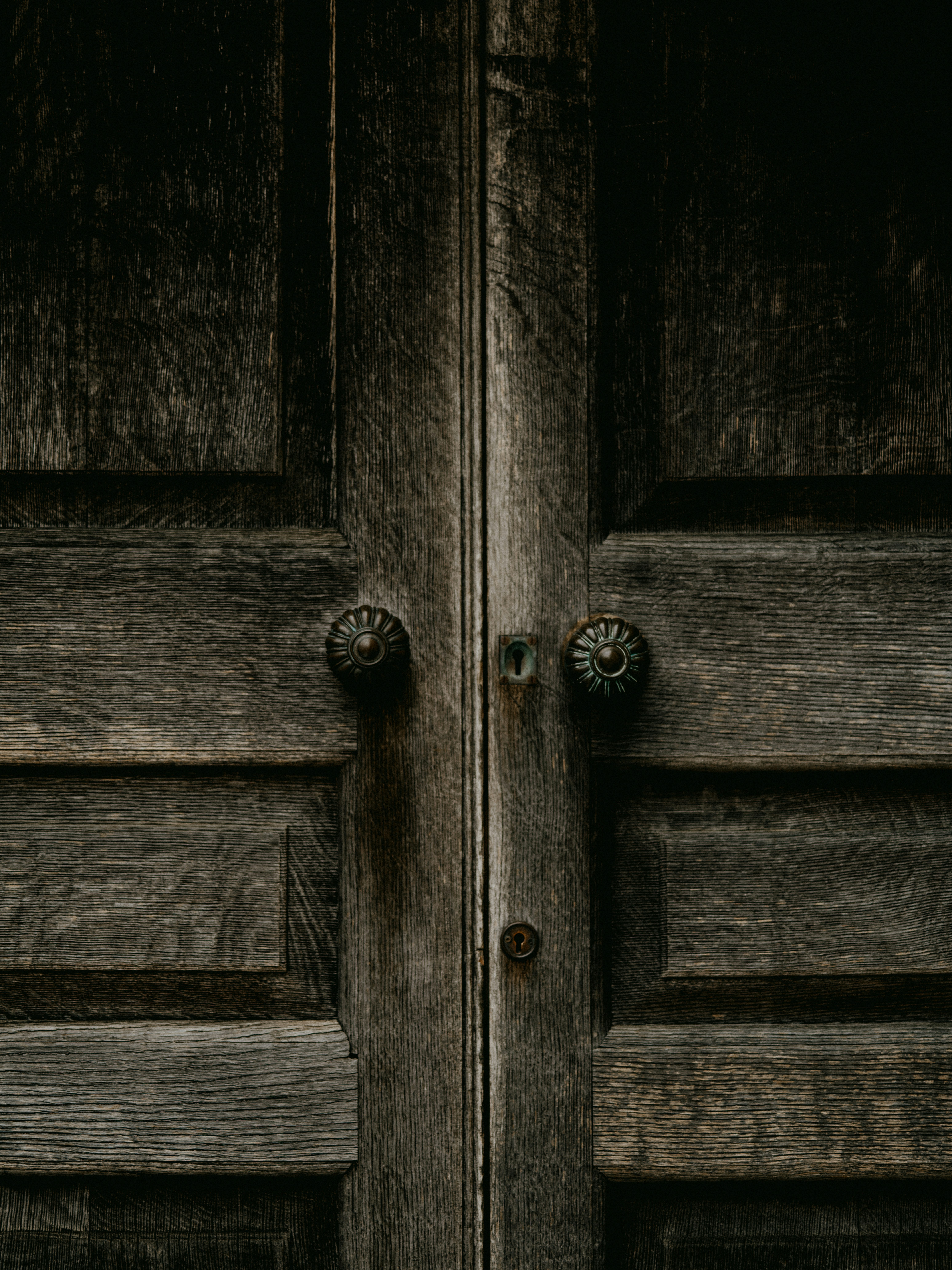 black wooden door with silver handle